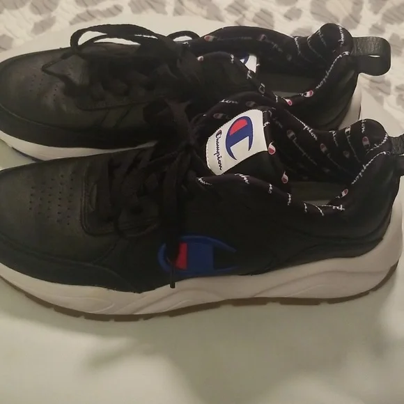 Men's Champion Black Genuine Leather Sneakers with White Rubber Soles; Size 9 - Picture 10 of 10